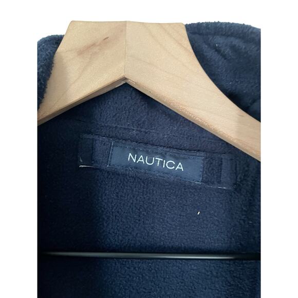 Nautica Mens Reversible Full Zip Fleece Beige Navy Bomber Jacket Size Medium - Picture 5 of 8